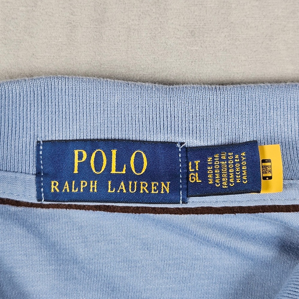 Polo Ralph Lauren Polo Shirt Mens LT Blue Long Sleeve Cotton Flesh Pony Logo - Picture 3 of 12